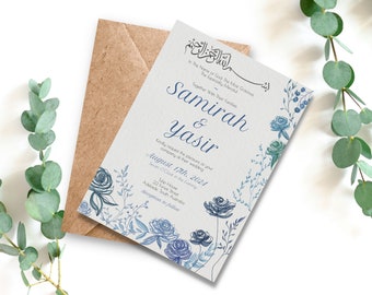 Floral Nikah Wedding Invitation, Islamic Walima Invite (Digital Download)