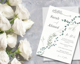 Invitación Nikah con motivos vegetales, invitación Walima musulmana, acuarela (descarga digital) LUSH