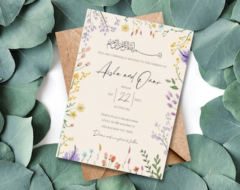 Floral Nikah Wedding Invitation, Watercolor Design (Digital Download) FLORA