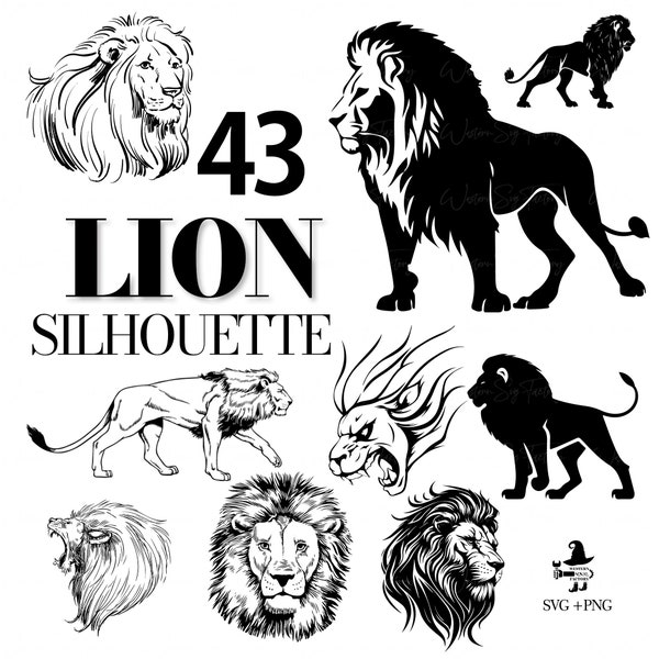 Lion Silhouette - Lion Head svg, Lion Clipart, Lion Face, Lion png, Lions svg, Lion eps, Lion King, Roaring lion svg, Lion Tattoo, Wild Lion