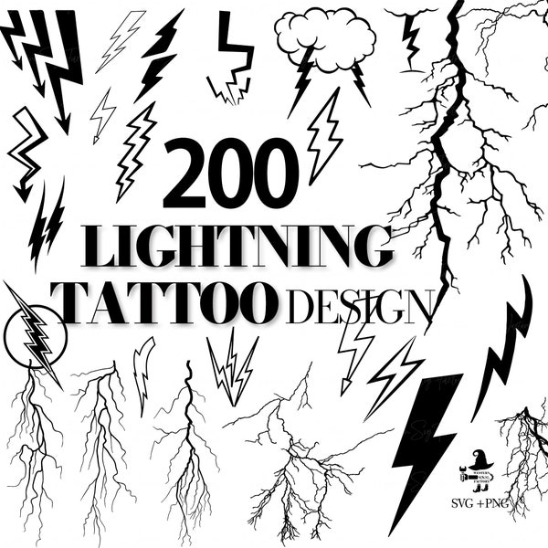 Lightning Tattoo Design - 200 Lightning Tattoo, Lightning svg, Lightning Bolts Svg, Lightning Strikes Svg, Lightning Clipart,Lightening Bolt