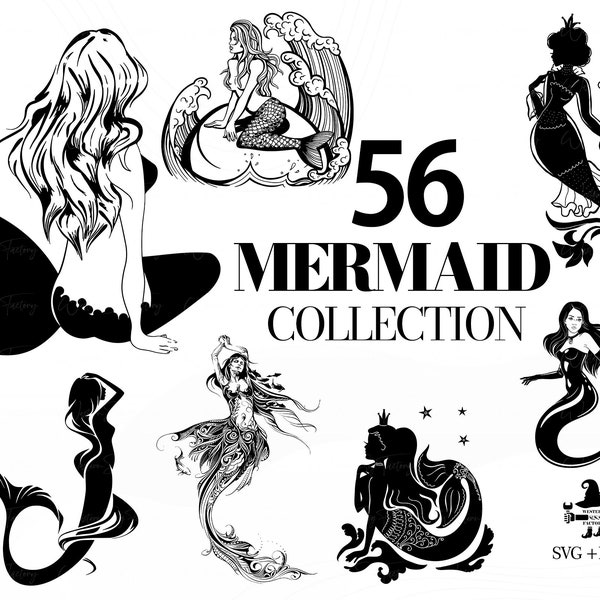 Mermaid Collection - Mermaid svg, Sexy Mermaid, Mermaid Silhouette, Mermaid Princess, Mermaid Tattoo, Cute Mermaid Svg, Mermaid Sea, Mermaid