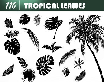 Tropische Blätter SVG - 116 Tropische Blätter, Monstera Blatt svg, Blätter Clipart, Tropische Blätter Silhouette, Palmen Svg, Dschungel Svg