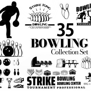 Bowling Collection Set- Bowling Svg, Bowling Silhouette, Bowling Championship Logo, Bowling Tournament Logo, Bowling Ball, Bowling Strike
