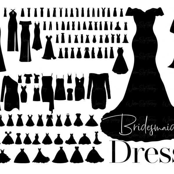 Brautjungfer Kleid - 110 Brautjungfer Kleid Silhouette, Brautjungfer svg, Brautjungfernkleider, Biridal Silhouette, Hochzeitskleid, Kleid Clipart