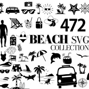 STRAND SVG KOLLEKTION - Strand svg, Sommer svg, Strand Clipart, Strandleben svg, Strandsilhouette, Surfen svg, Nautik-svg, Strandstuhl svg