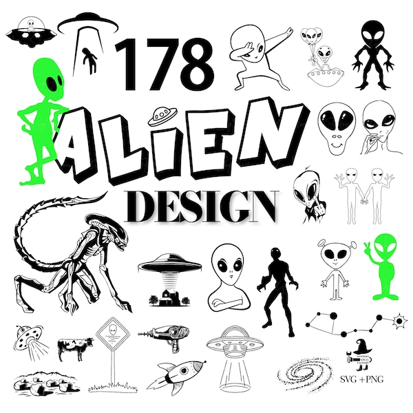 Alien Design - 178 Alien SVG, Alien Head, Alien SVG, Alien Face, UFO svg, Alien Clipart, Alien Shirt, Alien Outline, Cute Alien, Alien ship