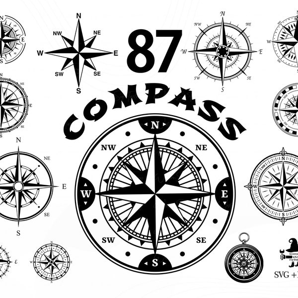 Compass SVG, Nautical Compass svg, Compass Clipart, Compass Tattoo, Adventure Compass, Compass Silhouette, Compass Rose svg, Travel Compass