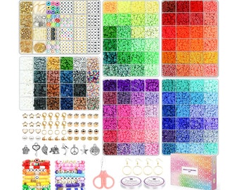 Kit para hacer pulseras con cuentas de arcilla de 20.100 piezas, 6 cajas de cuentas Heishi de polímero de 120 colores, kit para hacer joyas, regalo artesanal para niños adultos, cuentas de arcilla