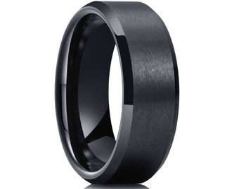 Anillo de tungsteno, banda de tungsteno, banda de bodas para hombres, anillo de bodas de tungsteno negro para hombres y mujeres, regalo para hombres, regalo para padre, tungsteno