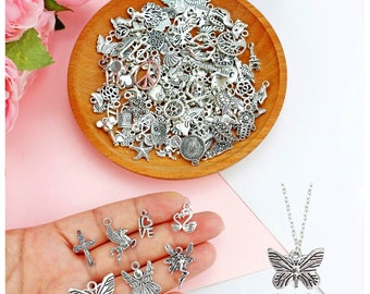 100 Pcs Charms for Jewelry Making, Bulk Assorted Antique Tibetan Style Charms for DIY Necklace and Bracelet Making.