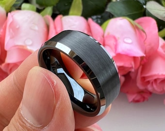 Alianza de boda de tungsteno negro – Anillo de boda de tungsteno negro para hombres y mujeres en bodas, aniversarios, cumpleaños, Navidad y ocasiones especiales