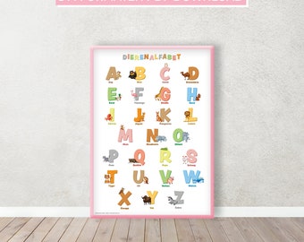 Alfabeto animal holandés (A4, A3, A2) imprimible + página para colorear extra