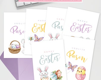 3 printable Easter cards A4 + US letter (English + Dutch) | 3 printbare Paaskaarten A4 en US letter (Engels + Nederlands)
