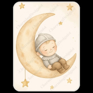 Moon and Stars Wall Art: Neutral Baby Boy Nursery Printable Decor (Digital Download)