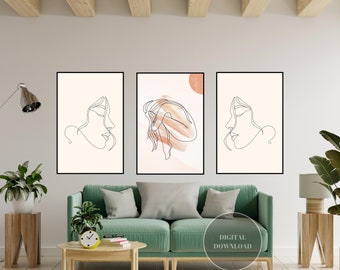 Woman Line Art Print Set of 3 Minimalist Wall Decor Body Line Art Woman ...