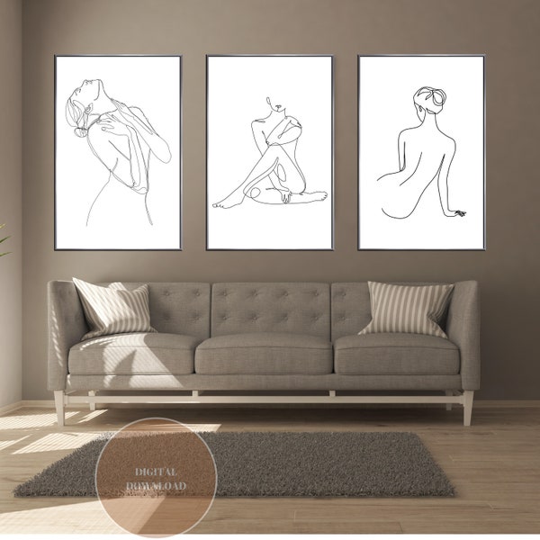 Line Art Woman Body Prints - Minimal Woman Line - Woman Line Drawing - Female Body Drawing - Women Body Print - Printable Set of 3