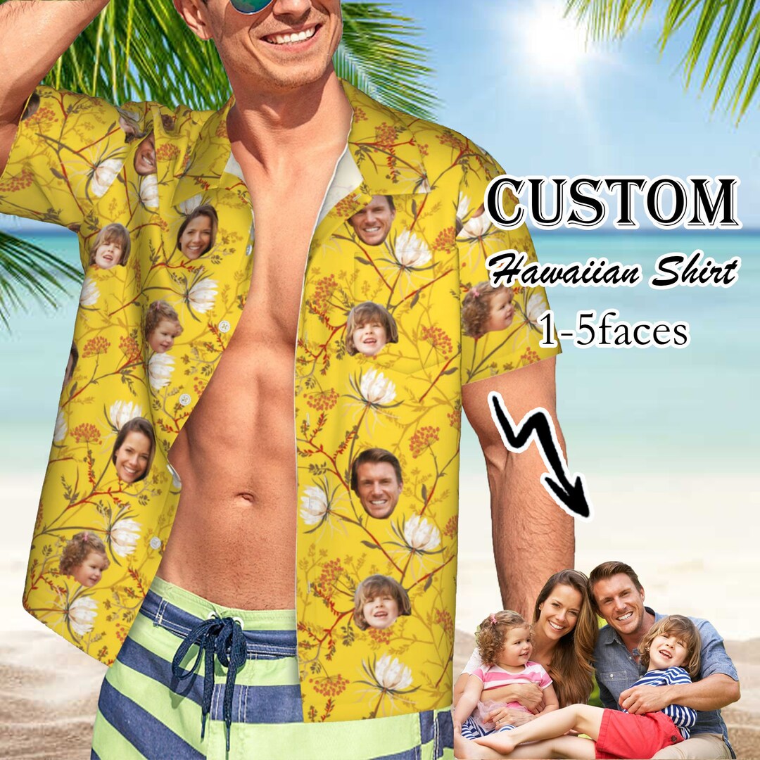 Custom Face Hawaiian Shirt,personalized Face Photo Beach Fruit Flower