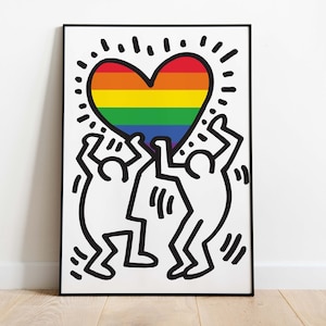 Keith Haring Love Printable Wall Art, Pride Design, Pop Art Print, Gay Pride Decor, Modern Artwork, Gay Art Prints, LGBTQ Rainbow Poster
