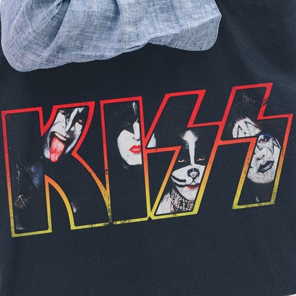 Kiss band t shirt png for sublimation use, graphic designed kiss logo with band members, glam rock, 70's 80's rock band