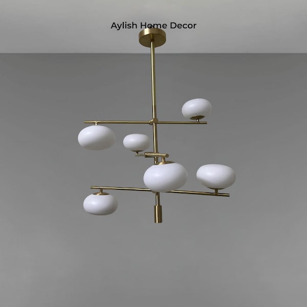 Imperial - 6 Light Brass And Opal Pendant .