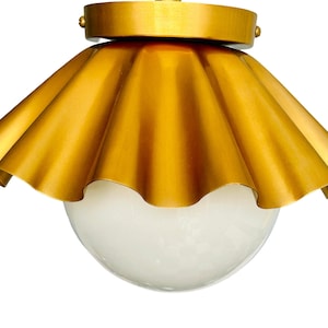 Mid Century Modern Flush Mount Ceiling Light | Raw Brass Sputnik Light | 1 Light Brass Ceiling Light For Living Room And Kitchen