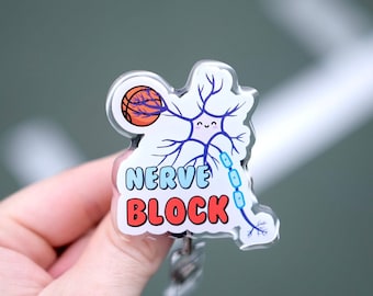 Nerve Block Badge Reel, CRNA Anesthesia, Kawaii Cartoon