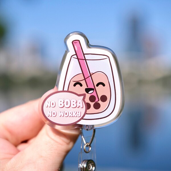 Cute Boba Badge Reel, Retractable, Nursing Badge Reel, Cute Nursing Gifts, Custom Badge