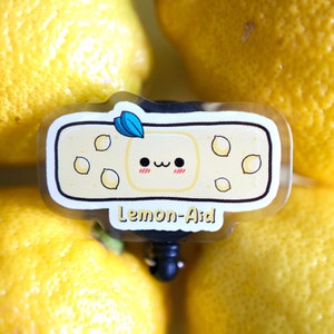 Lemon Aid Badge Reel, Cute Badge Reel, Acrylic Charm, Bandaid, Band-Aid, Gift for Nurses
