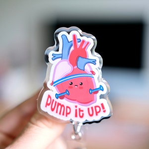 Pump it Up Badge Reel, Acrylic Resin Charm for Nurses, Cute Badge Reel, Nursing Gift, Alligator or Belt Clip, Custom Badge Reel, ICU Nurse