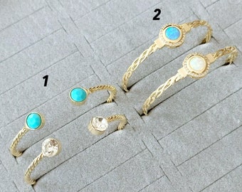 Turquoise Stone Bracelet, Twisted Cuff Bracelet, Womens Bracelet, Crystal Stone Bracelet, Tarnish Free