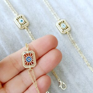 Gold Evil Eye Armband, Gold Kette Armband, Geburtstag Geschenk Schmuck, Sonne Böses Auge Armband, Griechischer Blick Schmuck