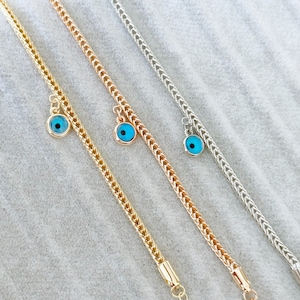 Blue Evil Eye Bracelet, 18K Gold Box Chain Bracelet, Gift for Her Bracelet, Protection Gift Bracelet, Blue Evil Eye Bead