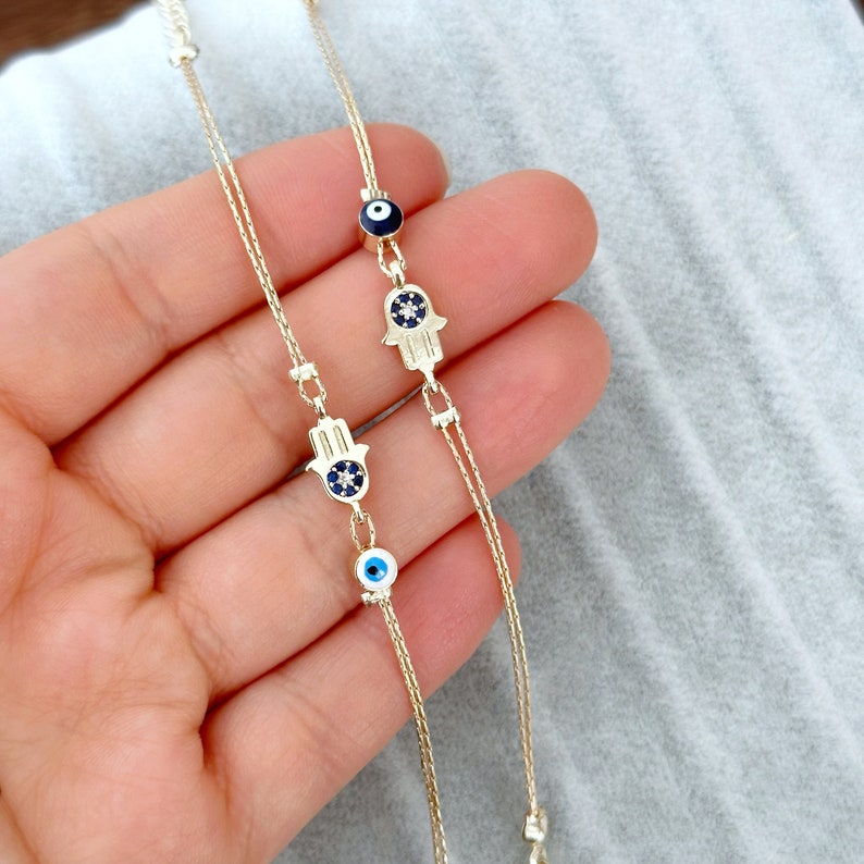 18K Gold Hamsa Bracelet Greek Evil Eye Chain Bracelet Etsy