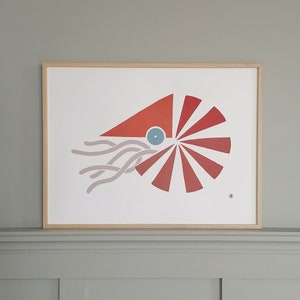 Le Nautile terracotta mollusque coquille handmade affiche ou carte ou original à personnaliser