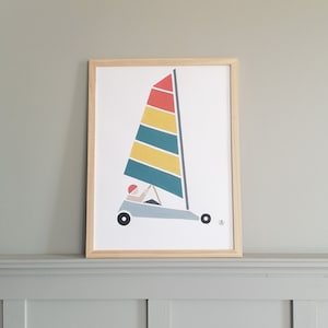 Char à voile peinture acrylique carte ou affiche ou original couleurs pop pour décoration marine