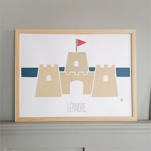 Le Château de sable, collection Bord de Mer. Peinture thème plage vacances, affiche ou carte ou original à personnaliser