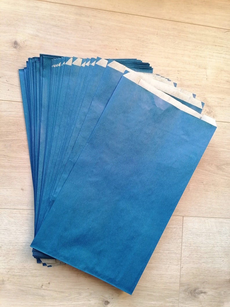 lot 50 Sachets kraft à soufflet emballage cadeau livres cadres format A4 et plus couleur bleu image 2