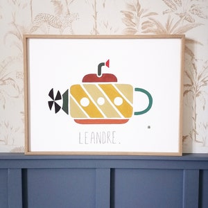 Le Sous marin illustration fait main Original ou carte ou affiche