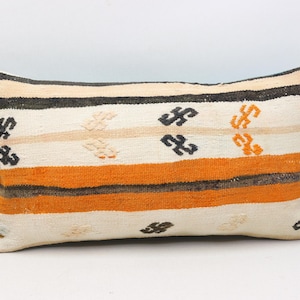 Aztec kilim pillow, Throw pillow, Lumbar kilim pillow, Turkish kilim pillow, Bohemian decoration pillow, 10x20 inches pillow cover 0605