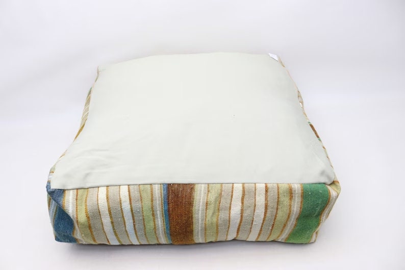 Ethnic kilim pouf, Garden pouf, Square pouffe, Floor cushion, Kilim beanbag, Home decor pouf, 24x24 inch and 8 height pouf pillow cover 0019 image 4