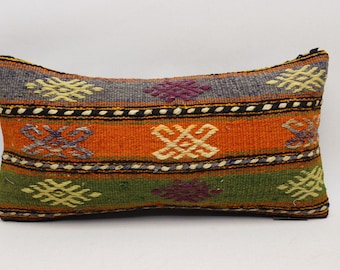 Living room decor pillow, Kelim kissen, Kilim pillow cover, Turkish pillow cover, Lumbar pillow, Home decor, 10x20 inches pillow cover 0147