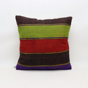 Handmade kilim decorative pillow, Ethnic kilim pillow, Turkish pillow, Striped kilim pillow, Bohemian pillow, 20x20 inches pillow cover 0124