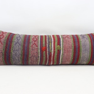 Turkish kilim pillow cover, Handmade lumbar pillow, Tribal pillow, Anatolian pillow, Natural wool pillow, 12x36 inches pillow cover 0222