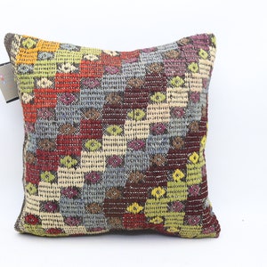 Cecim kilim pillow, Tribal kilim pillow, Coastal Turkish kilim pillow, Home decor pillow, Bohemian pillow, 18x18 inches pillow cover 0189