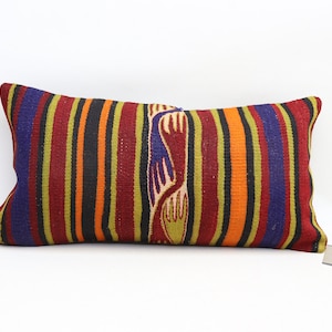 Sofa pillow, Throw pillow, Ethnic decor kilim pillow, Tribal kilim pillow, Handmade pillow, Bohemian pillow, 12x24 inches pillow cover 0290