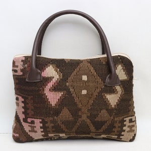 Seltene handgemachte Kelim Tasche, Boho Tasche, Wolle und Leder handgemachte Kelim Tasche, 10x14 "Tasche, Ethnische Tasche, Einzigartige Tasche, Handtasche, handgemachte Tasche, 0009