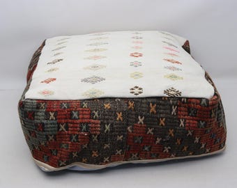 Kilim pillow cover, Beanbag, Turkish floor pouf, Balcony decor, Boho chair, Vintage home decor pouf, Garden furniture 24x24x8 inch 0528