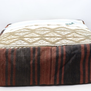 Anatolian pouf, Handmade kilim pouf, Ottoman pouf, Floor cushion, Bohemian pillow, Rug pouf 24x24 inch and 8 height pouf pillow cover 0318