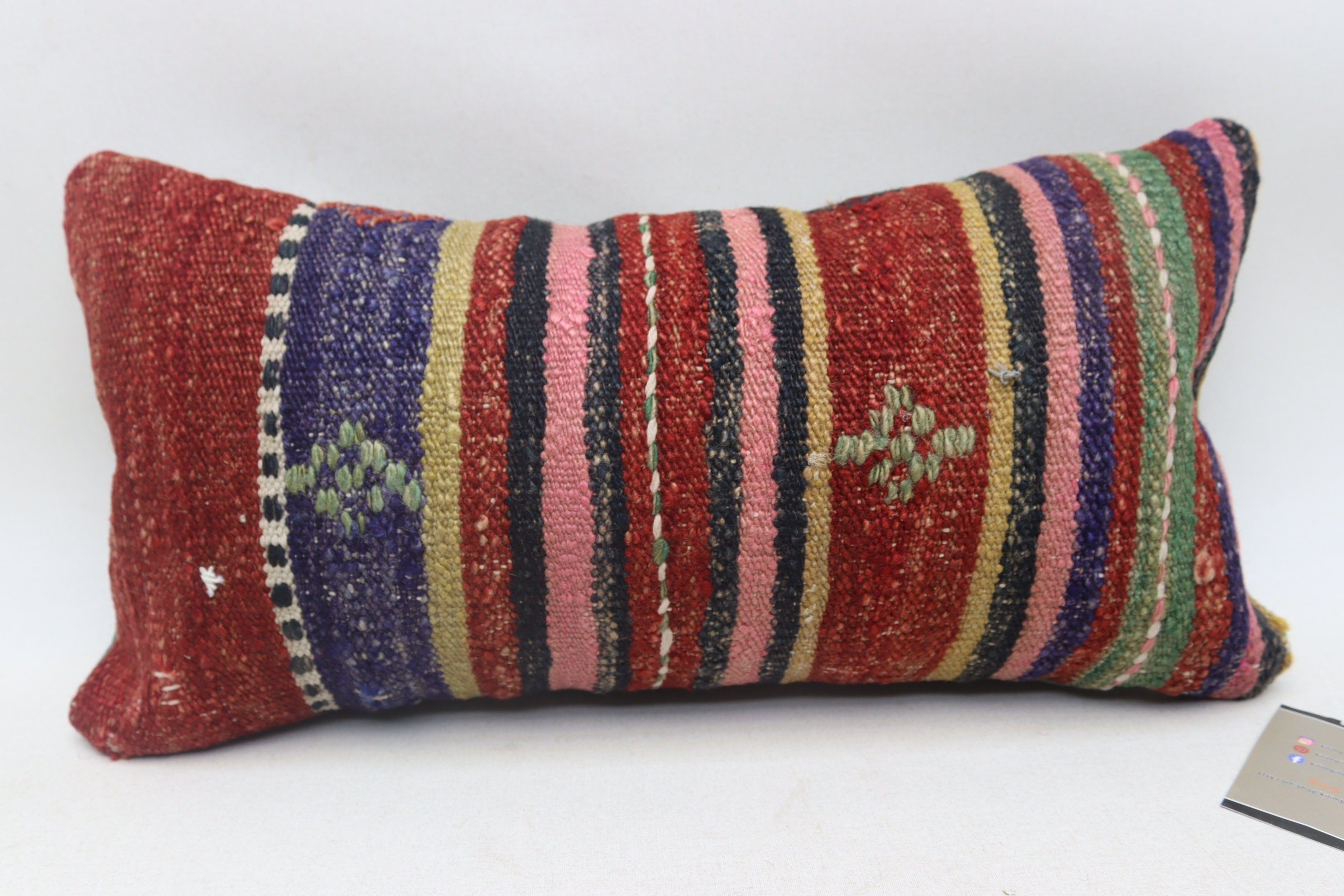 Boho decor pillow, Throw pillow, Lumbar kilim pillow, Decorative pillow, Turkish pillow, Tribal sofa pillow, 10x20 inches pillow cover 0451